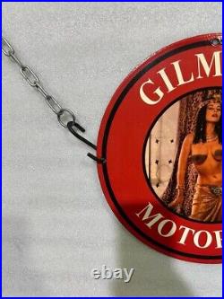 Vintage Gilmore Motor Oil Naked Pinup Girl Porcelain Gas Oil Station Pump Sign