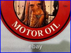 Vintage Gilmore Motor Oil Naked Pinup Girl Porcelain Gas Oil Station Pump Sign