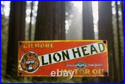 Vintage Gilmore Motor Oil Porcelain Sign Lion Head Pennsylvania Pure Esso Mobil