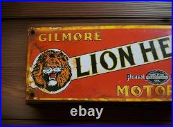 Vintage Gilmore Motor Oil Porcelain Sign Lion Head Pennsylvania Pure Esso Mobil