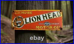 Vintage Gilmore Motor Oil Porcelain Sign Lion Head Pennsylvania Pure Esso Mobil