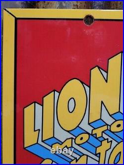 Vintage Gilmore Porcelain Sign Lion Head Fuel Car Motor Oil Automobile Service