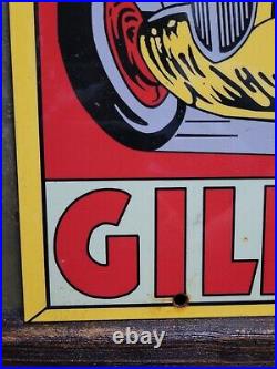 Vintage Gilmore Porcelain Sign Lion Head Fuel Car Motor Oil Automobile Service