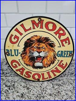 Vintage Gilmore Porcelain Sign Motor Oil Gas Station Service Pump Blue Green 12