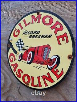 Vintage Gilmore Porcelain Sign Motor Oil Gas Station Service Pump Lion Gasoline