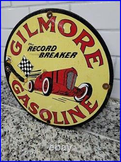 Vintage Gilmore Porcelain Sign Motor Oil Gas Station Service Pump Lion Gasoline