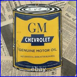 Vintage Gm Chevrolet Motor Oil Can 8x11 Inches Porcelain Enamel Sign