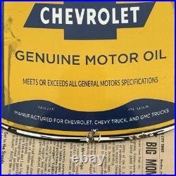 Vintage Gm Chevrolet Motor Oil Can 8x11 Inches Porcelain Enamel Sign