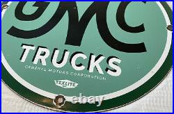 Vintage Gmc Trucks Porcelain Sign Gas Oil Pump Plate Rare General Motors Dealer