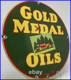Vintage Gold Medal Oils Porcelain Sign Gas Station Gasoline Motor Oil Service