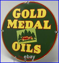 Vintage Gold Medal Oils Porcelain Sign Gas Station Gasoline Motor Oil Service