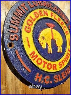 Vintage Golden Fleece Metal Sign Cast Iron Gas Station Motor Oil Service Summit