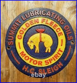 Vintage Golden Fleece Metal Sign Cast Iron Motor Oil Service Station Summit 9