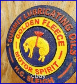 Vintage Golden Fleece Metal Sign Cast Iron Motor Oil Service Station Summit 9
