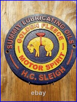 Vintage Golden Fleece Metal Sign Cast Iron Motor Oil Service Station Summit 9