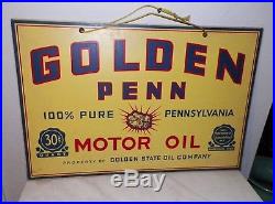 Vintage Golden Penn Motor Oil Double Sided Wooden Advertising Sign 24 Long