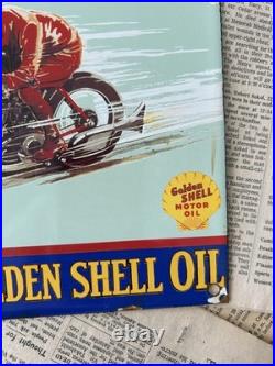Vintage Golden Shell Motor Oil 8x12 Inches Porcelain Enamel Sign