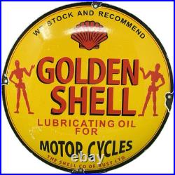 Vintage Golden Shell Motor Oil Porcelain Sign General Store Gas Station Pump