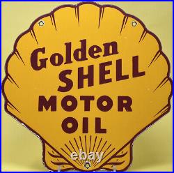 Vintage Golden Shell Motor Oil Porcelain Sign General Store Gas Station Pump