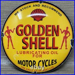 Vintage Golden Shell Motor Oil Porcelain Sign General Store Gas Station Pump