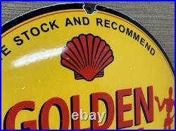 Vintage Golden Shell Motor Oil Porcelain Sign General Store Gas Station Pump