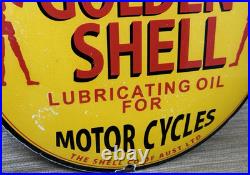 Vintage Golden Shell Motor Oil Porcelain Sign General Store Gas Station Pump
