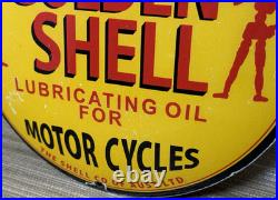 Vintage Golden Shell Motor Oil Porcelain Sign General Store Gas Station Pump