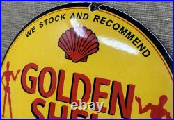 Vintage Golden Shell Motor Oil Porcelain Sign General Store Gas Station Pump