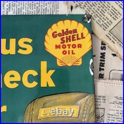 Vintage Golden Shell Motor Oil Service 8x12 Inches Porcelain Enamel Sign