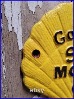 Vintage Golden Shell Motor Oil Sign Cast Iron Metal Gas Pump Plate Garage Repair Vintage Golden Shell Motor Oil Sign Cast Iron Metal Gas Pump Plate Garage Repair