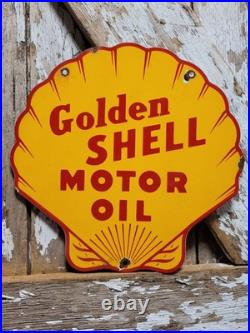 Vintage Golden Shell Porcelain Sign Gas Station Signage Motor Oil Service Garage