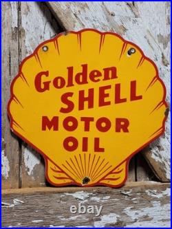 Vintage Golden Shell Porcelain Sign Gas Station Signage Motor Oil Service Garage