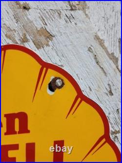 Vintage Golden Shell Porcelain Sign Gas Station Signage Motor Oil Service Garage