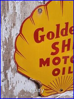 Vintage Golden Shell Porcelain Sign Gas Station Signage Motor Oil Service Garage