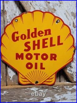 Vintage Golden Shell Porcelain Sign Gas Station Signage Motor Oil Service Garage