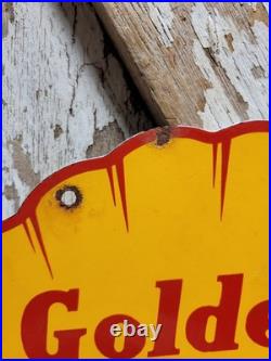 Vintage Golden Shell Porcelain Sign Gas Station Signage Motor Oil Service Garage