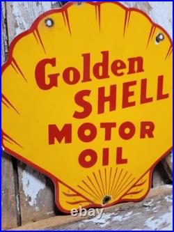 Vintage Golden Shell Porcelain Sign Gas Station Signage Motor Oil Service Garage
