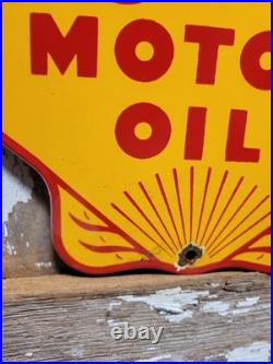 Vintage Golden Shell Porcelain Sign Gas Station Signage Motor Oil Service Garage