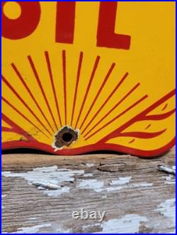 Vintage Golden Shell Porcelain Sign Gas Station Signage Motor Oil Service Garage