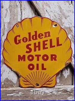 Vintage Golden Shell Porcelain Sign Gas Station Signage Motor Oil Service Garage
