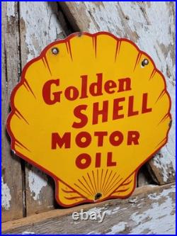 Vintage Golden Shell Porcelain Sign Gas Station Signage Motor Oil Service Garage