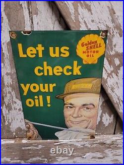 Vintage Golden Shell Porcelain Sign Golf Motor Oil Gas Station Service Garage