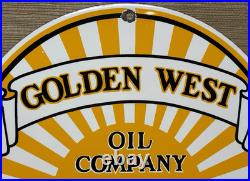 Vintage Golden West Motor Oil Porcelain Sign Dealership Gas Station Pump Plate