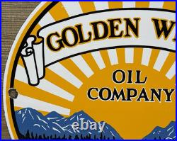 Vintage Golden West Motor Oil Porcelain Sign Dealership Gas Station Pump Plate