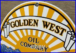 Vintage Golden West Motor Oil Porcelain Sign Dealership Gas Station Pump Plate