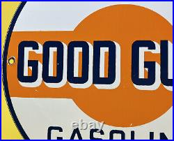Vintage Good Gulf Gasoline Porcelain Sign Gas Station Store Motor Oil Pump Plate
