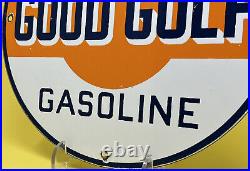 Vintage Good Gulf Gasoline Porcelain Sign Gas Station Store Motor Oil Pump Plate