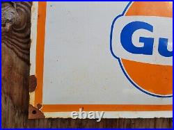 Vintage Good Gulf Porcelain Sign Old Gasoline Gas Motor Oil Mechanics Garage