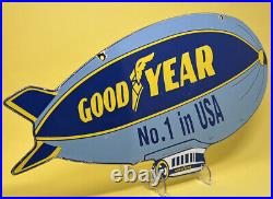 Vintage Good Year Blimp Tires Porcelain Sign Gas Motor Oil Continental Michelin