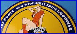 Vintage Goodyear Tires Sign Pinup Girl Sign Gas Motor Oil Pump Porcelain Sign